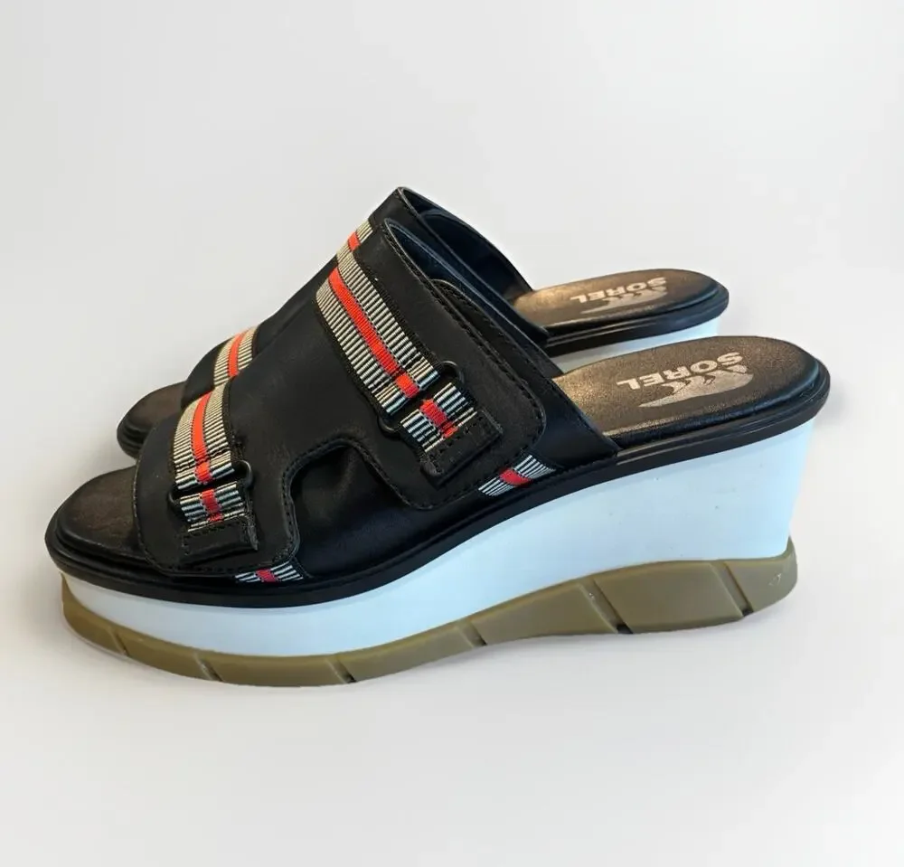 Sorel Joannie III Slide Wedge Sandal Women's size 8.5 Honest Black Gum